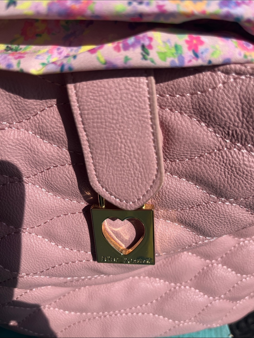Betsey Johnson Blush Pink Quilted Tote with Floral Scarf - Picture 2 of 5